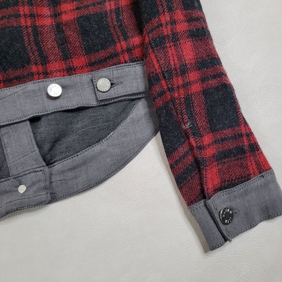 William Rast Motocross Flannel Denim Jacket Womens Red Black Plaid Cowgirl Med - Picture 13 of 13